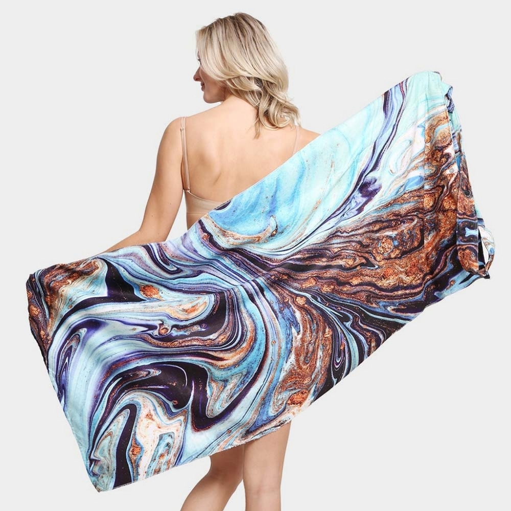 Light Blue Abstract Marble Print Tote Bag 2 in 1 Summer Beach Towel